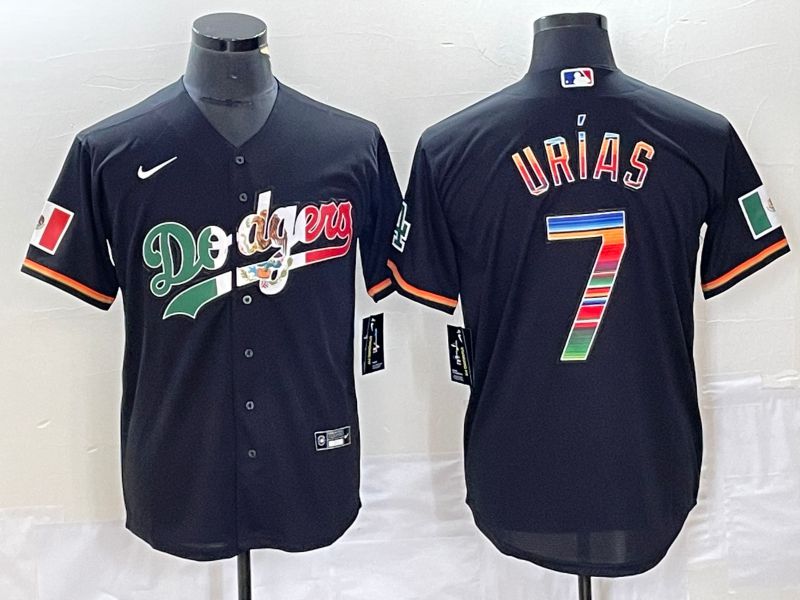 Men Los Angeles Dodgers #7 Urias Black rainbow Nike Game MLB Jersey style 1